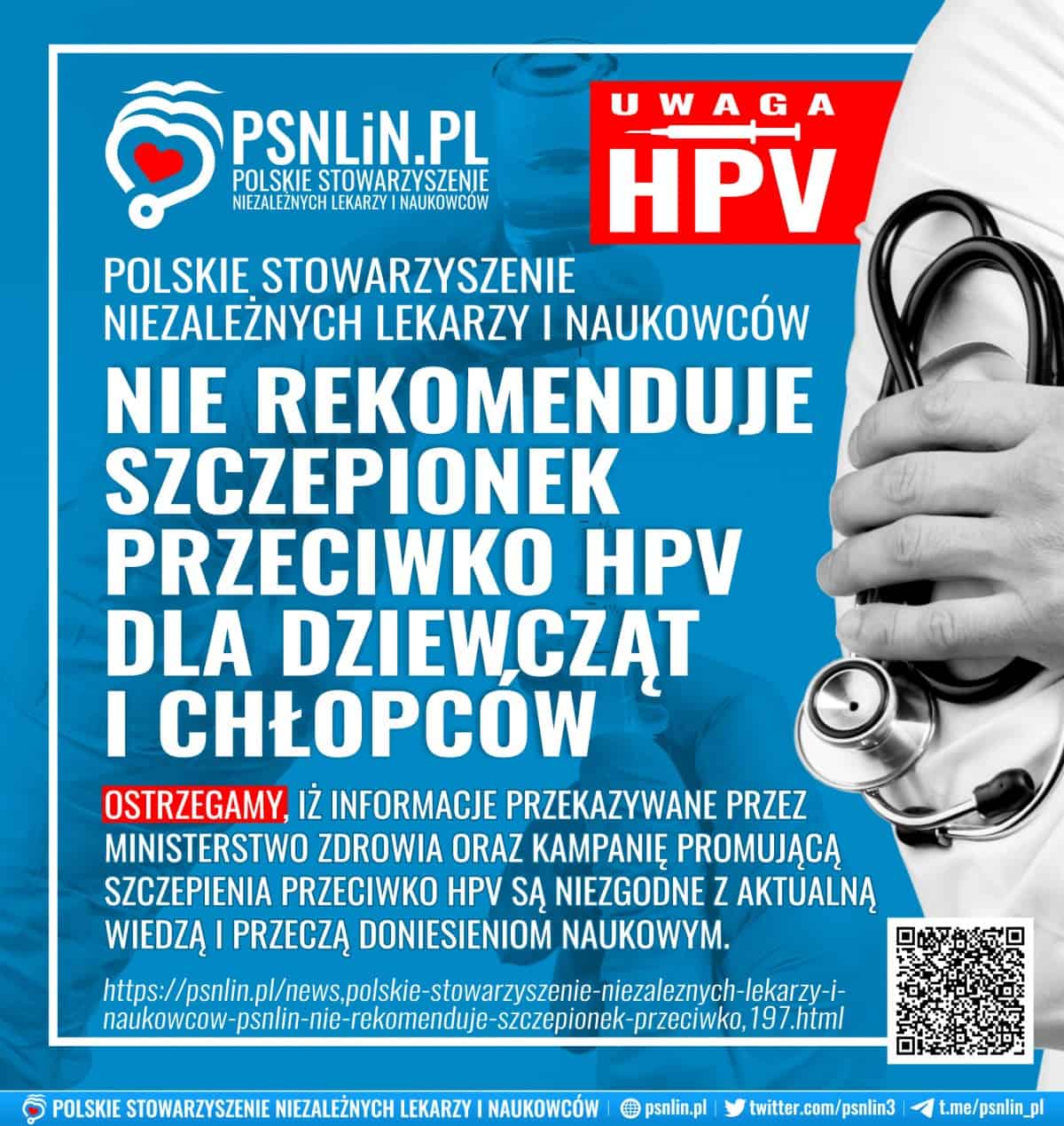 Polskie Stowarzyszenie Niezależnych Lekarzy i Naukowców PSNLiN nie rekomenduje szczepionek przeciwko HPV - przegląd badań.